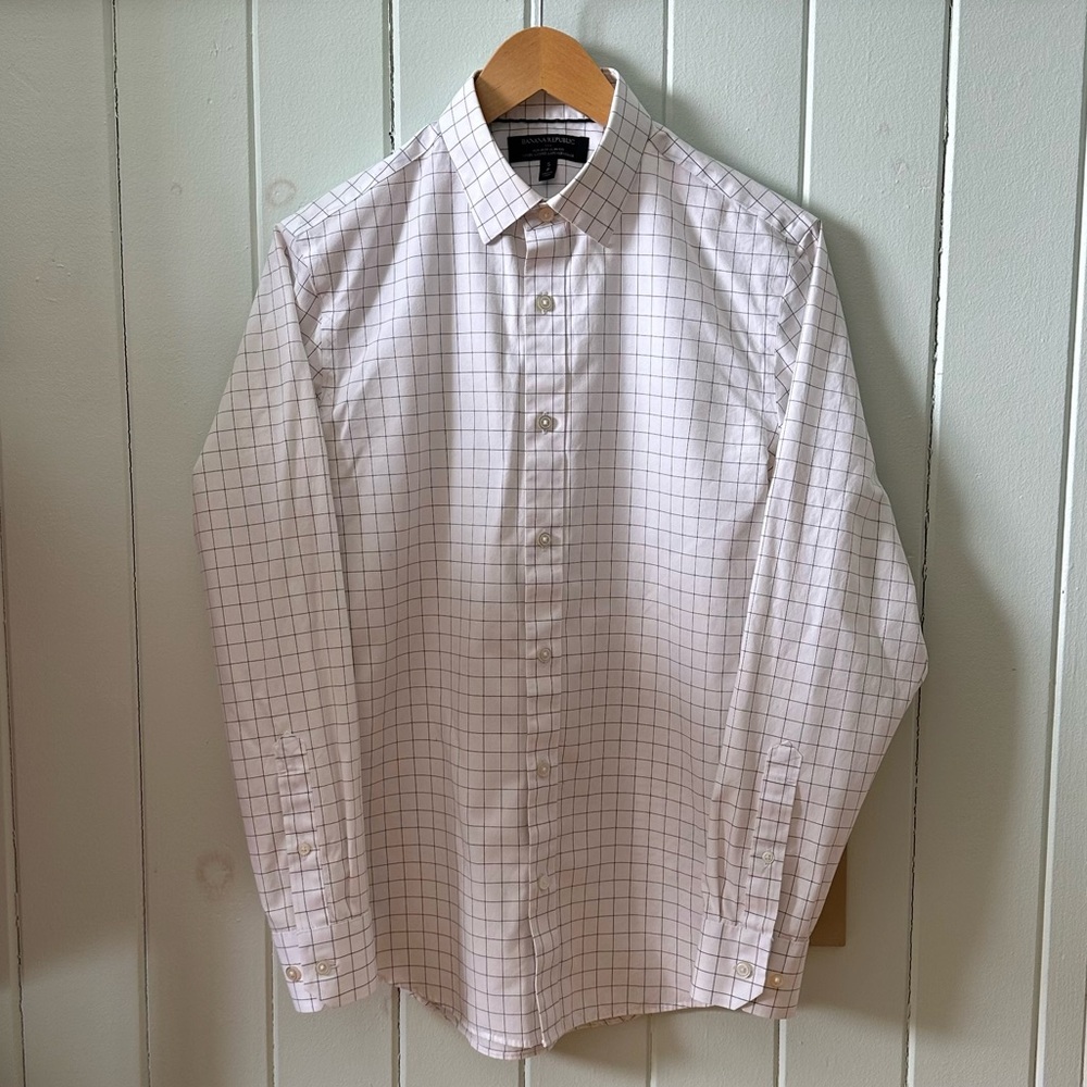 Banana Republic Factory White Grid Dress Shirt S